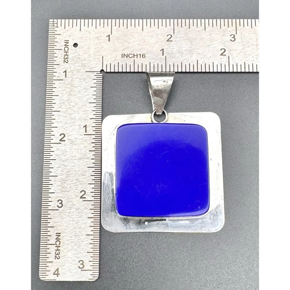Taxco Mexico TN-114 Sterling Silver Lapis Lazuli Modernist Pendant 30.2g